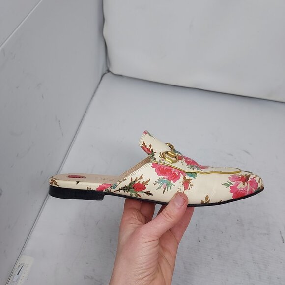 Gucci Princetown Rose Floral Cream Mule Slide Shoe - Picture 6 of 9